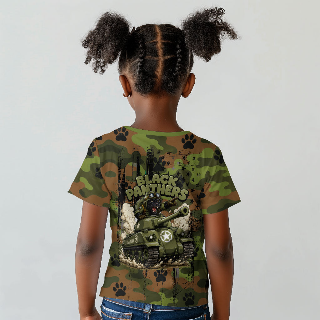 761st Tank Battalion African American Kid T shirt Black Panthers Cartoon Mascot - Military History Camouflage Paw