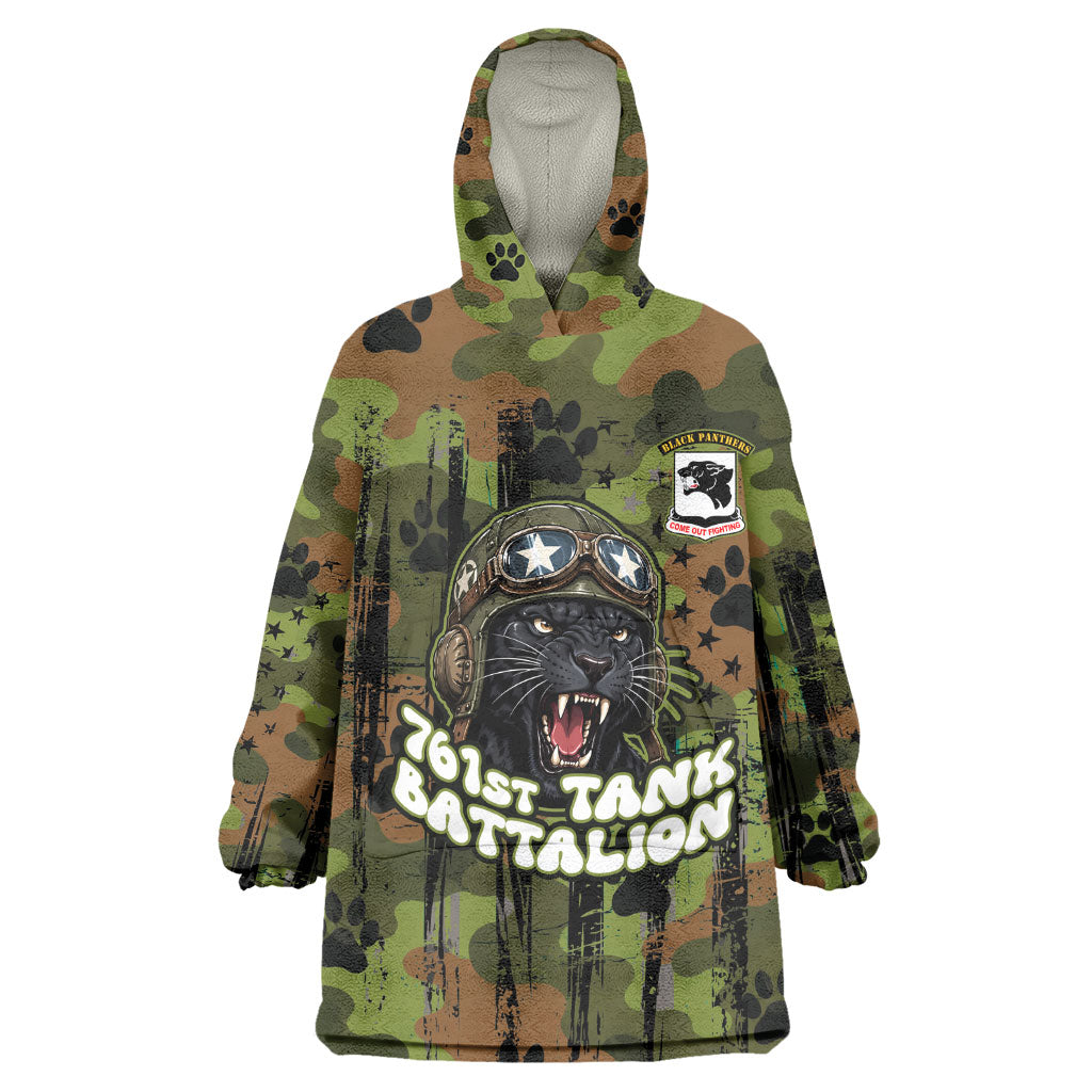 761st Tank Battalion African American Kid Wearable Blanket Hoodie Black Panthers Cartoon Mascot - Military History Camouflage Paw