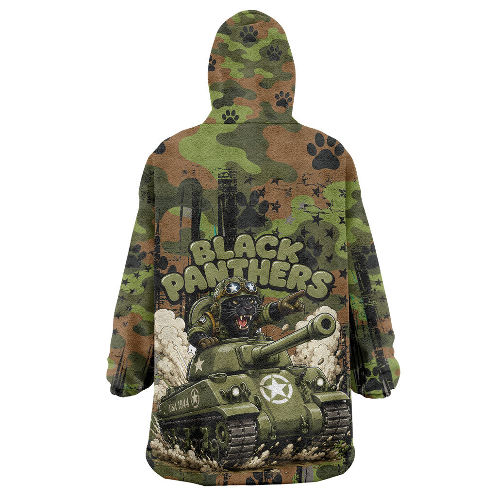 761st Tank Battalion African American Kid Wearable Blanket Hoodie Black Panthers Cartoon Mascot - Military History Camouflage Paw