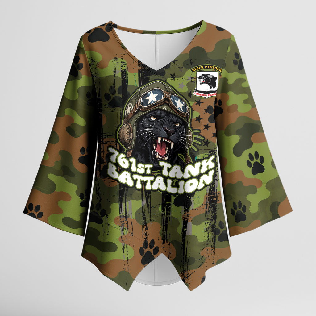 761st Tank Battalion African American Kimono Sleeve Blouse Black Panthers Cartoon Mascot - Military History Camouflage Paw