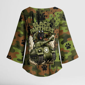 761st Tank Battalion African American Kimono Sleeve Blouse Black Panthers Cartoon Mascot - Military History Camouflage Paw