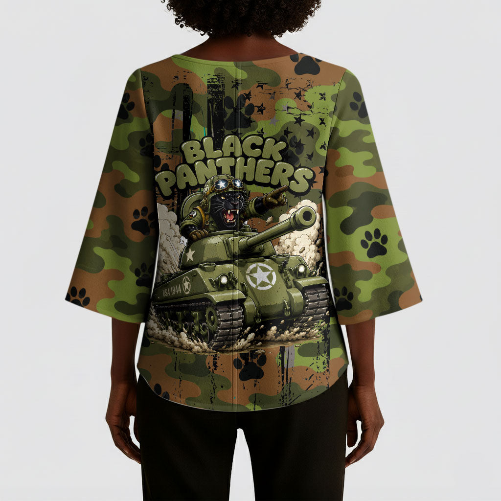 761st Tank Battalion African American Kimono Sleeve Blouse Black Panthers Cartoon Mascot - Military History Camouflage Paw