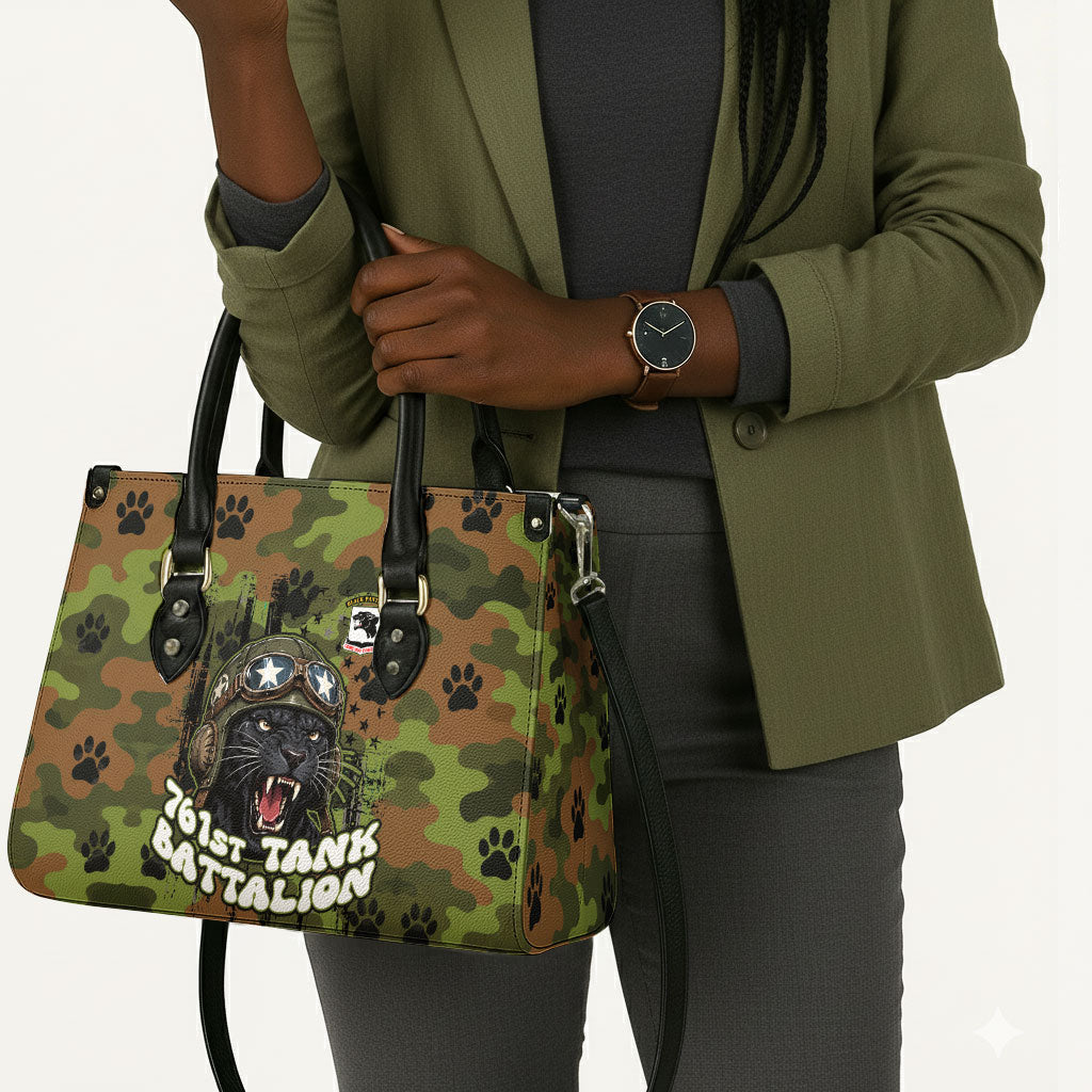 761st Tank Battalion African American Leather Bag Black Panthers Cartoon Mascot - Military History Camouflage Paw