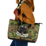 761st Tank Battalion African American Leather Tote Bag Black Panthers Cartoon Mascot - Military History Camouflage Paw