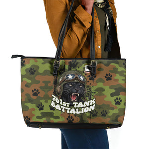 761st Tank Battalion African American Leather Tote Bag Black Panthers Cartoon Mascot - Military History Camouflage Paw