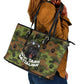 761st Tank Battalion African American Leather Tote Bag Black Panthers Cartoon Mascot - Military History Camouflage Paw