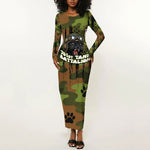 761st Tank Battalion African American Long Sleeve Bodycon Dress Black Panthers Cartoon Mascot - Military History Camouflage Paw