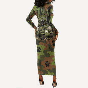 761st Tank Battalion African American Long Sleeve Bodycon Dress Black Panthers Cartoon Mascot - Military History Camouflage Paw