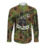 761st Tank Battalion African American Long Sleeve Button Shirt Black Panthers Cartoon Mascot - Military History Camouflage Paw
