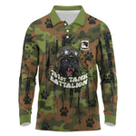761st Tank Battalion African American Long Sleeve Polo Shirt Black Panthers Cartoon Mascot - Military History Camouflage Paw