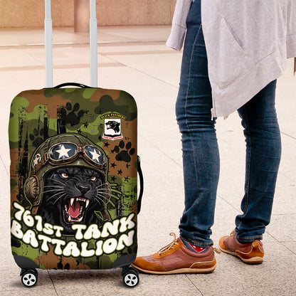 761st Tank Battalion African American Luggage Cover Black Panthers Cartoon Mascot - Military History Camouflage Paw