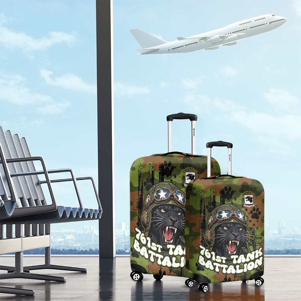 761st Tank Battalion African American Luggage Cover Black Panthers Cartoon Mascot - Military History Camouflage Paw