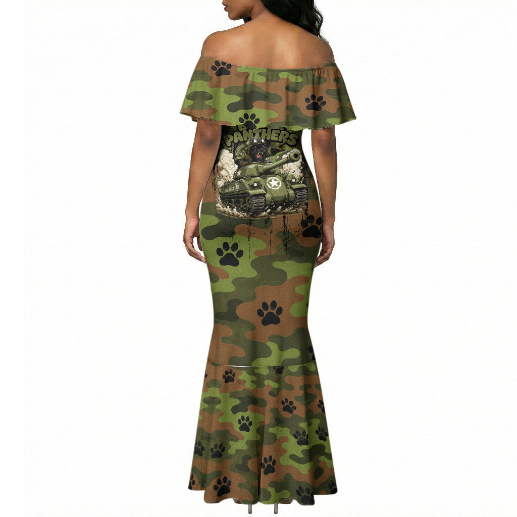 761st Tank Battalion African American Mermaid Dress Black Panthers Cartoon Mascot - Military History Camouflage Paw