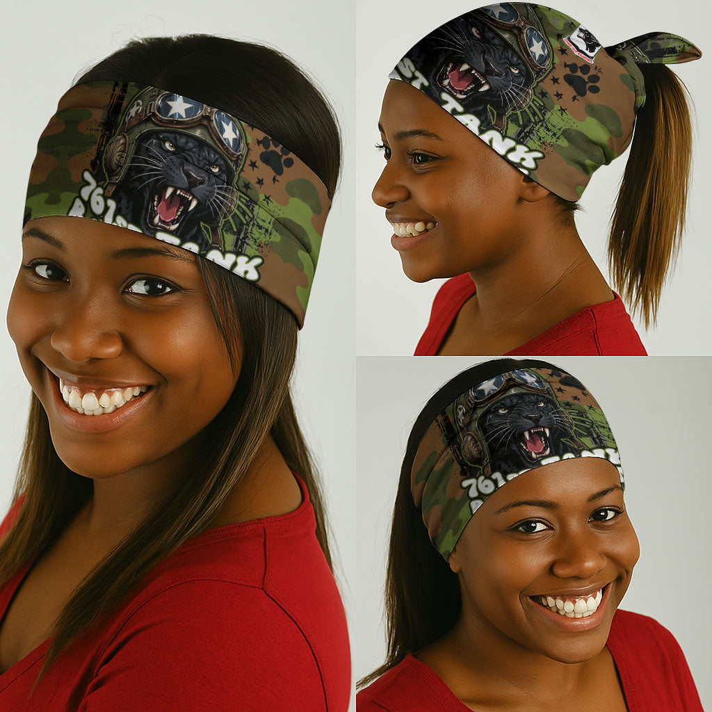 761st Tank Battalion African American Neck Gaiter Black Panthers Cartoon Mascot - Military History Camouflage Paw