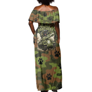 761st Tank Battalion African American Off Shoulder Maxi Dress Black Panthers Cartoon Mascot - Military History Camouflage Paw