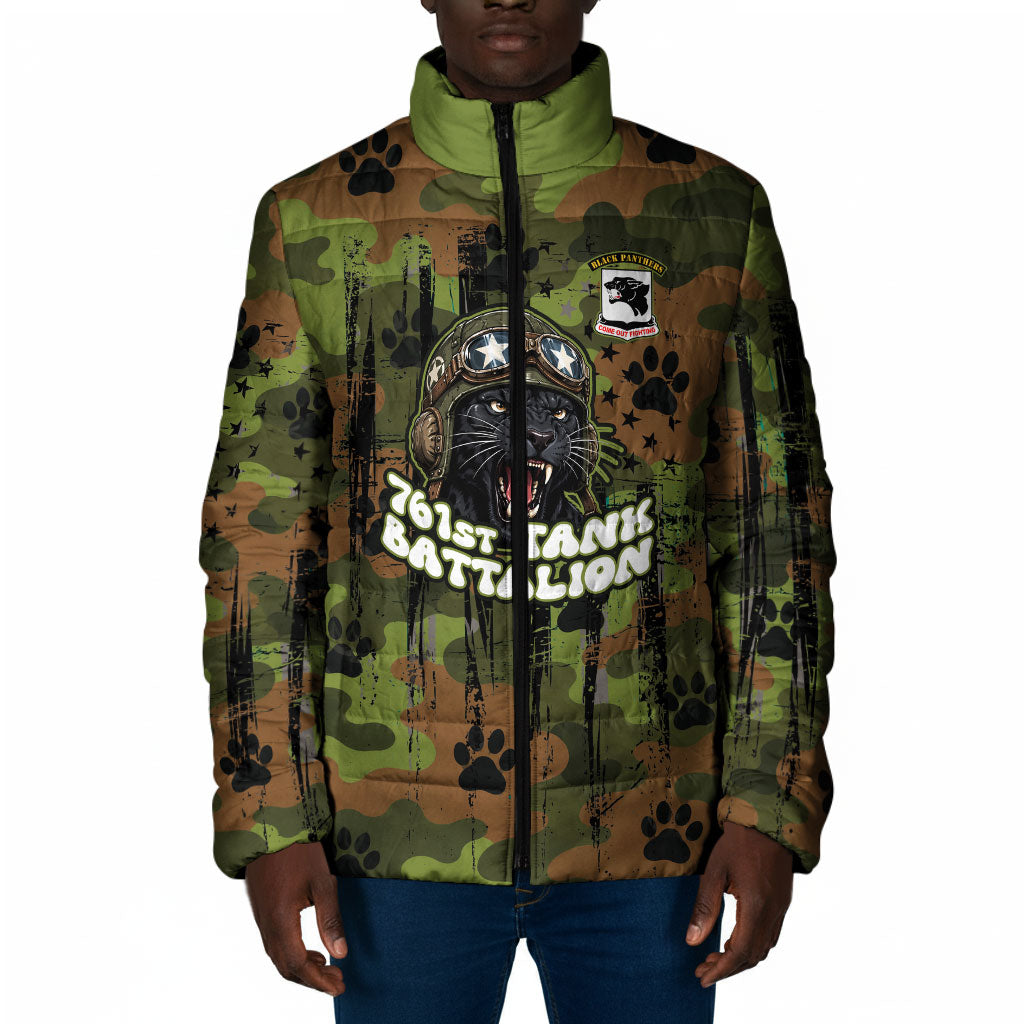 761st Tank Battalion African American Padded Jacket Black Panthers Cartoon Mascot - Military History Camouflage Paw