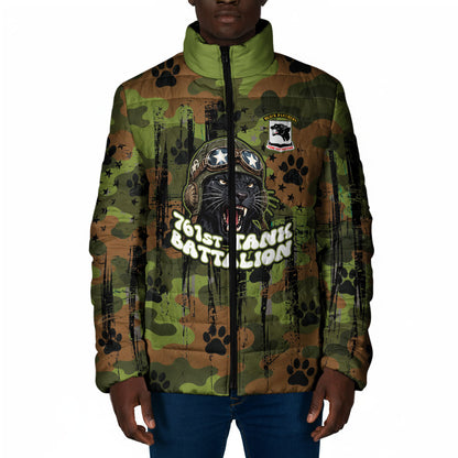 761st Tank Battalion African American Padded Jacket Black Panthers Cartoon Mascot - Military History Camouflage Paw