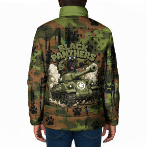 761st Tank Battalion African American Padded Jacket Black Panthers Cartoon Mascot - Military History Camouflage Paw