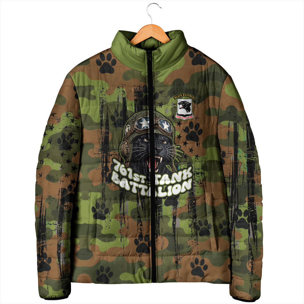 761st Tank Battalion African American Padded Jacket Black Panthers Cartoon Mascot - Military History Camouflage Paw