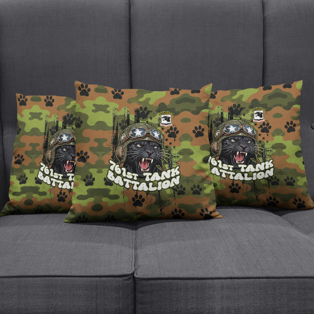 761st Tank Battalion African American Pillow Cover Black Panthers Cartoon Mascot - Military History Camouflage Paw