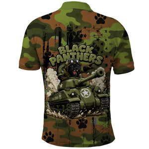 761st Tank Battalion African American Polo Shirt Black Panthers Cartoon Mascot - Military History Camouflage Paw
