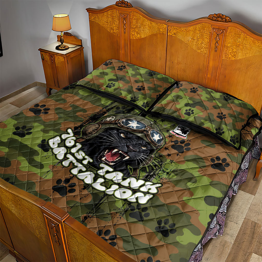 761st Tank Battalion African American Quilt Bed Set Black Panthers Cartoon Mascot - Military History Camouflage Paw