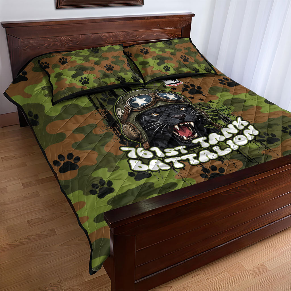 761st Tank Battalion African American Quilt Bed Set Black Panthers Cartoon Mascot - Military History Camouflage Paw