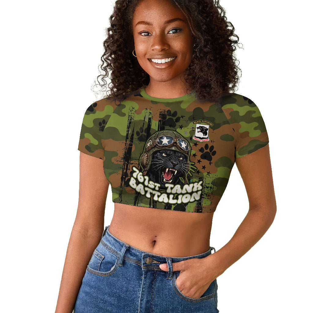 761st Tank Battalion African American Raglan Cropped T shirt Black Panthers Cartoon Mascot - Military History Camouflage Paw