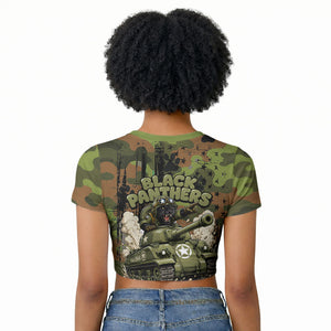 761st Tank Battalion African American Raglan Cropped T shirt Black Panthers Cartoon Mascot - Military History Camouflage Paw