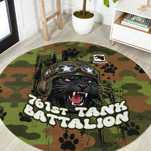 761st Tank Battalion African American Round Carpet Black Panthers Cartoon Mascot - Military History Camouflage Paw