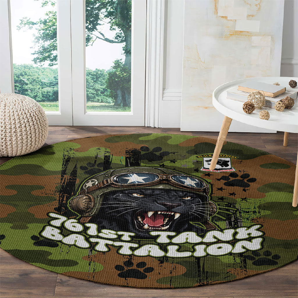 761st Tank Battalion African American Round Carpet Black Panthers Cartoon Mascot - Military History Camouflage Paw