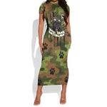 761st Tank Battalion African American Short Sleeve Bodycon Dress Black Panthers Cartoon Mascot - Military History Camouflage Paw