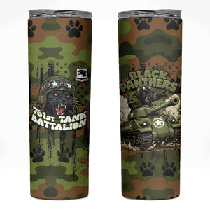 761st Tank Battalion African American Skinny Tumbler Black Panthers Cartoon Mascot - Military History Camouflage Paw