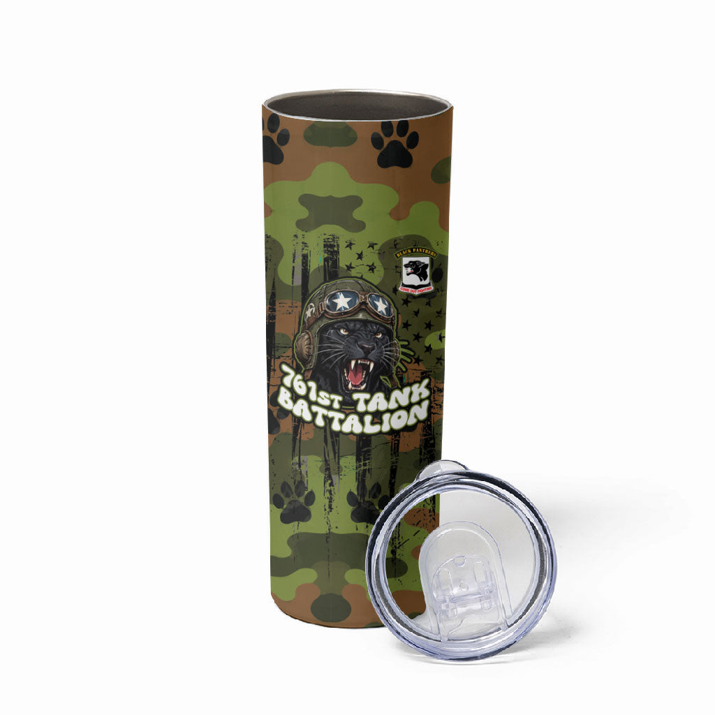 761st Tank Battalion African American Skinny Tumbler Black Panthers Cartoon Mascot - Military History Camouflage Paw