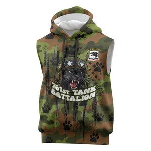 761st Tank Battalion African American Sleeveless Hoodie Black Panthers Cartoon Mascot - Military History Camouflage Paw