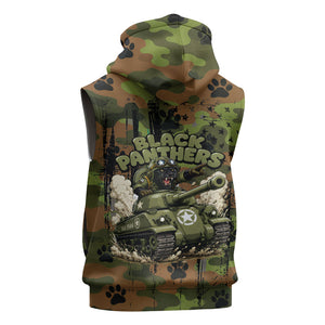 761st Tank Battalion African American Sleeveless Zip Hoodie Black Panthers Cartoon Mascot - Military History Camouflage Paw
