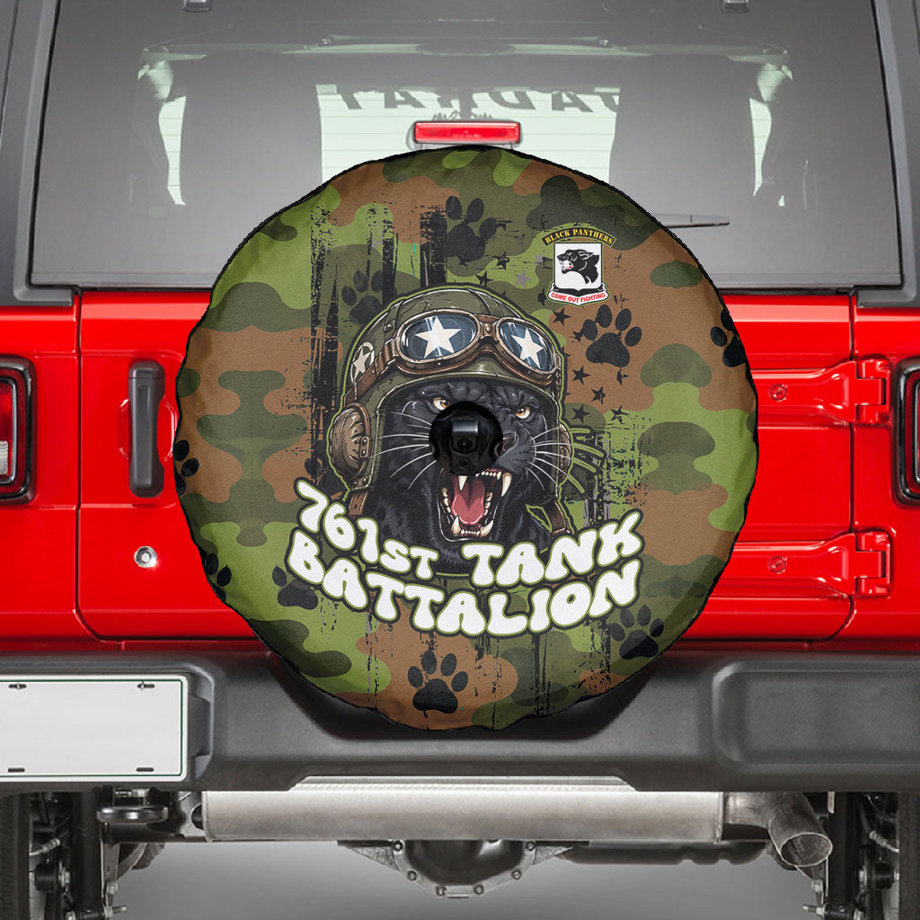 761st Tank Battalion African American Spare Tire Cover Black Panthers Cartoon Mascot - Military History Camouflage Paw