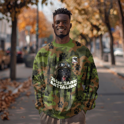 761st Tank Battalion African American Sweatshirt Black Panthers Cartoon Mascot - Military History Camouflage Paw