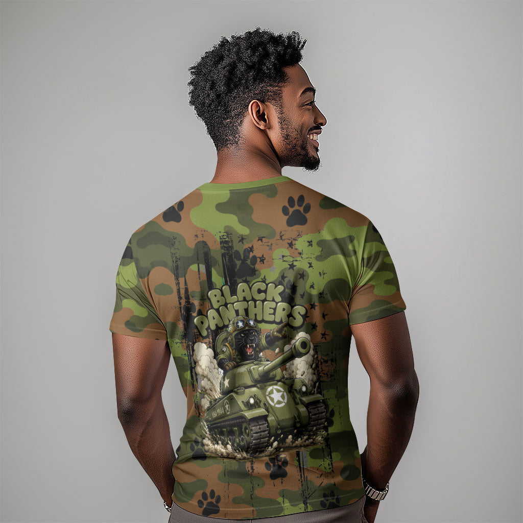 761st Tank Battalion African American T shirt Black Panthers Cartoon Mascot - Military History Camouflage Paw