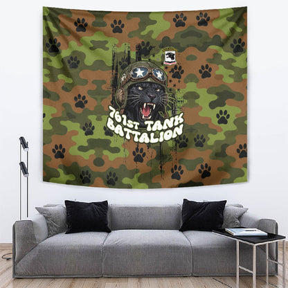 761st Tank Battalion African American Tapestry Black Panthers Cartoon Mascot - Military History Camouflage Paw