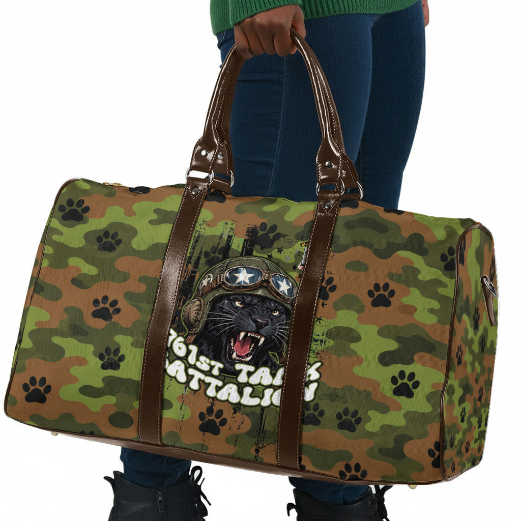 761st Tank Battalion African American Travel Bag Black Panthers Cartoon Mascot - Military History Camouflage Paw