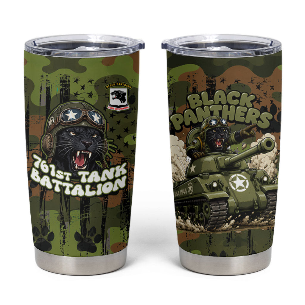 761st Tank Battalion African American Tumbler Cup Black Panthers Cartoon Mascot - Military History Camouflage Paw