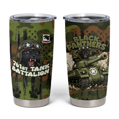 761st Tank Battalion African American Tumbler Cup Black Panthers Cartoon Mascot - Military History Camouflage Paw