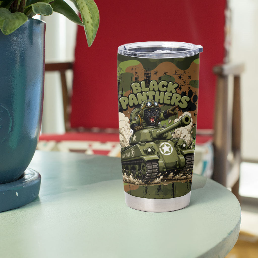 761st Tank Battalion African American Tumbler Cup Black Panthers Cartoon Mascot - Military History Camouflage Paw