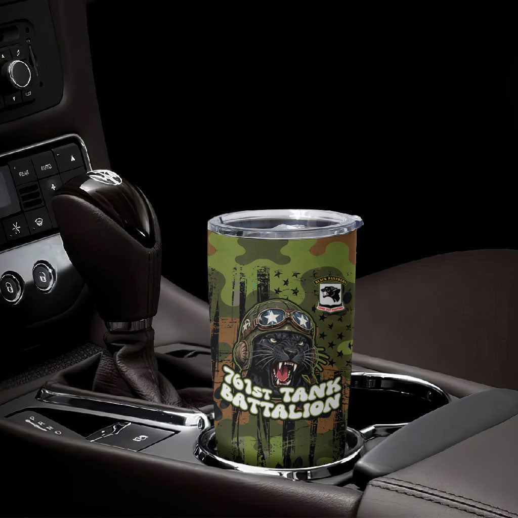 761st Tank Battalion African American Tumbler Cup Black Panthers Cartoon Mascot - Military History Camouflage Paw