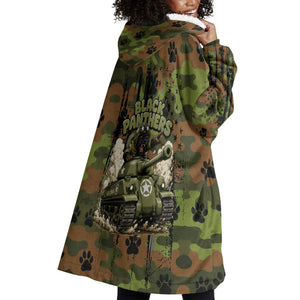 761st Tank Battalion African American Wearable Blanket Hoodie Black Panthers Cartoon Mascot - Military History Camouflage Paw