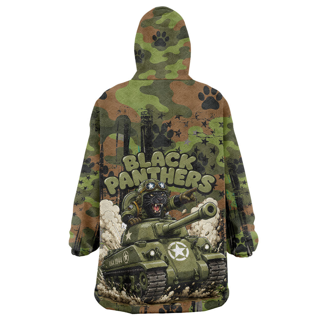 761st Tank Battalion African American Wearable Blanket Hoodie Black Panthers Cartoon Mascot - Military History Camouflage Paw