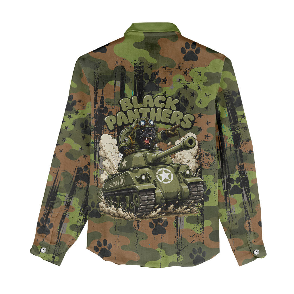 761st Tank Battalion African American Women Casual Shirt Black Panthers Cartoon Mascot - Military History Camouflage Paw