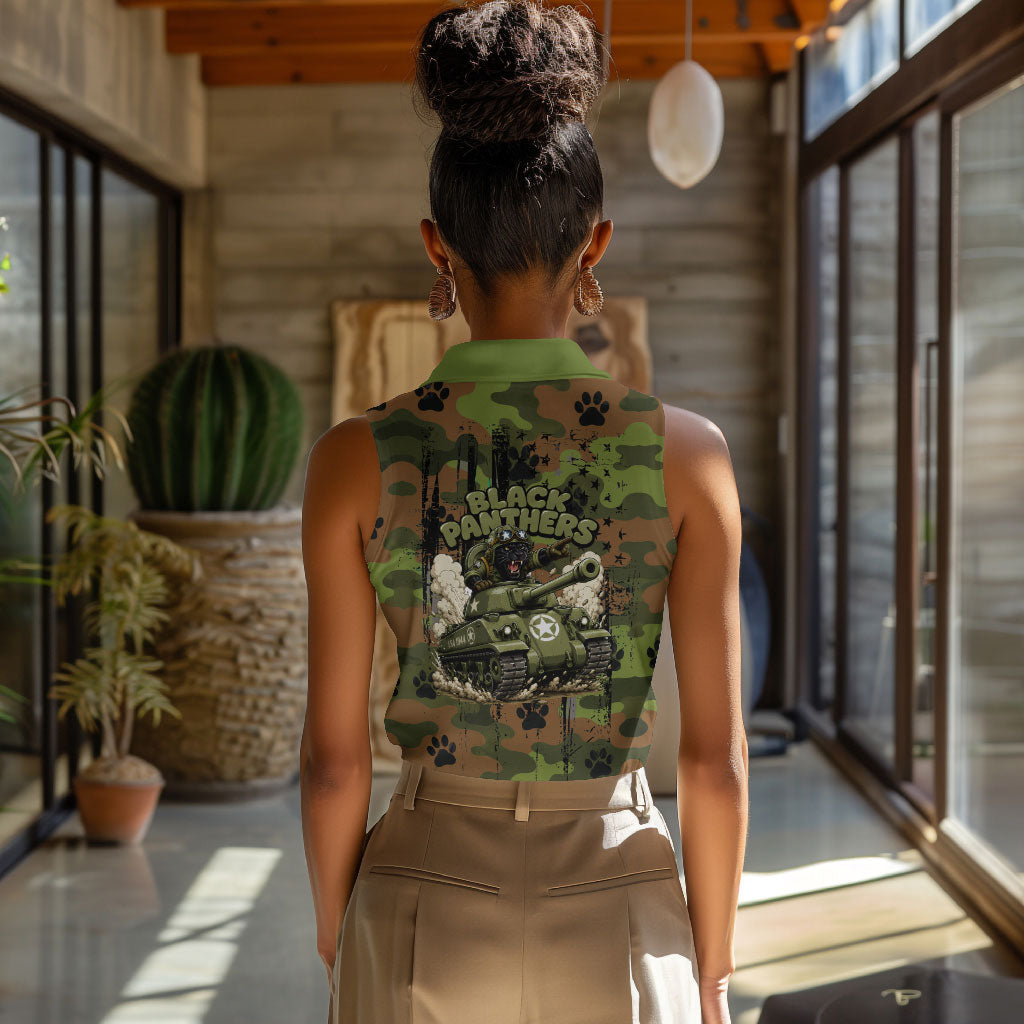 761st Tank Battalion African American Women Sleeveless Polo Shirt Black Panthers Cartoon Mascot - Military History Camouflage Paw
