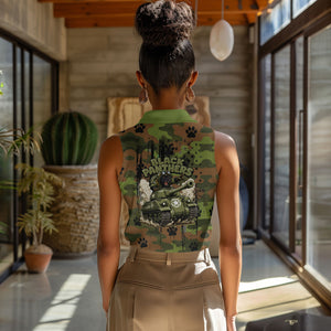 761st Tank Battalion African American Women Sleeveless Polo Shirt Black Panthers Cartoon Mascot - Military History Camouflage Paw